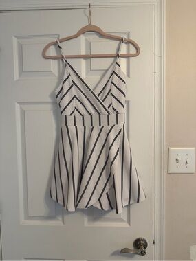 Revamped Soft Blush Striped V-Neck Romper